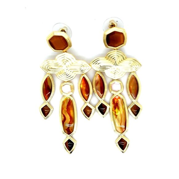 Kendra Scott Monica Gold Crystal Brown Mix Earrings - Picture 1 of 7